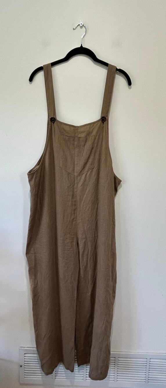 Lulus brown jumpsuit size 4 linen blend wide leg adjustable straps boho neutral